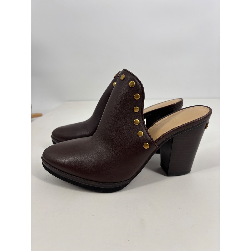 Michael‎ Kors Mules Womens 10M Brown Leather Studded Block Heel Clogs - Picture 2 of 10